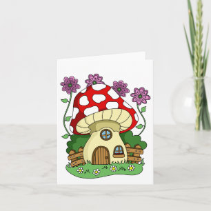 Söt svampstuga och blommor Generisk användning Kort