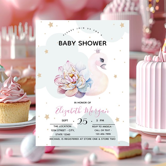 Söt svan blomma moln baby shower  inbjudningar (Skapare uppladdad)