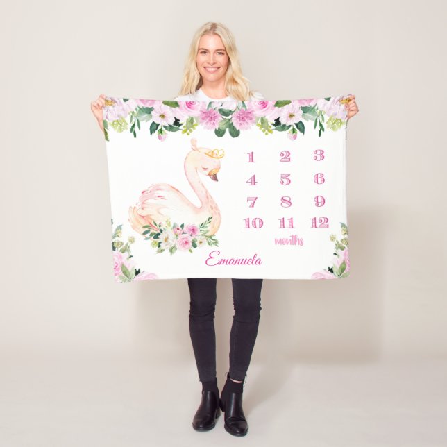 Söt Svan Princess Namn Baby Månadsflickor i Fleecefilt (På plats)