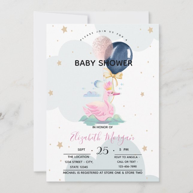 Söt svanballong Baby Shower  Inbjudningar (Framsida)