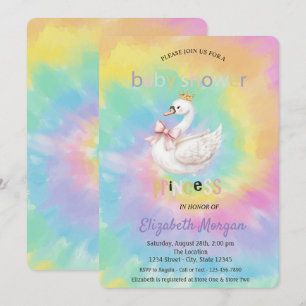 Söt svankrona tie-dye baby shower inbjudningar