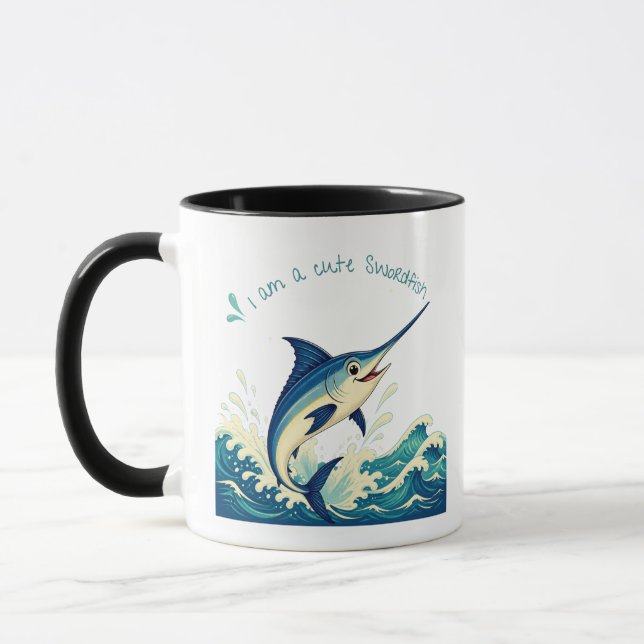 Söt svärdfisk kaffemugg som hoppar (Vänster)