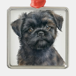 SÖT SVART AFFENPINSCHER VALP JULGRANSPRYDNAD METALL