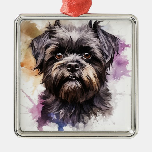 SÖT SVART AFFENPINSCHER VALP JULGRANSPRYDNAD METALL (Framsidan)