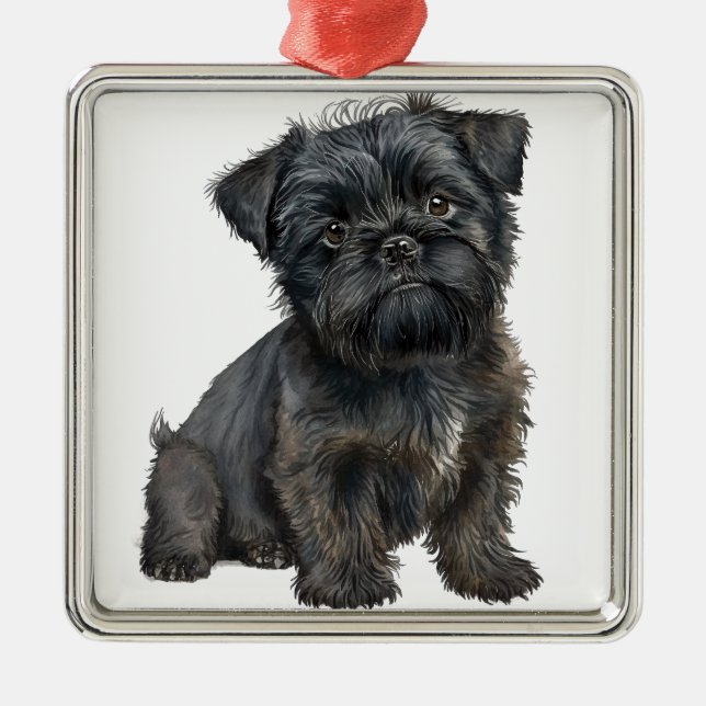 SÖT SVART AFFENPINSCHER VALP JULGRANSPRYDNAD METALL (Framsidan)