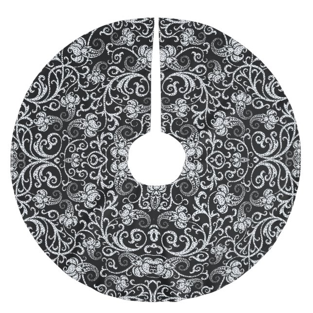 Söt svart dalmatiner blommor bakgrundsdesign julgransmatta borstad polyester (Framsidan)