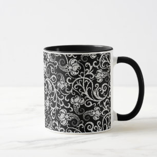 Söt svart dalmatiner blommor bakgrundsdesign mugg
