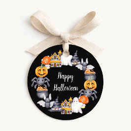 Söt Svart Glad Halloween-illustration Gåvor Etiketter