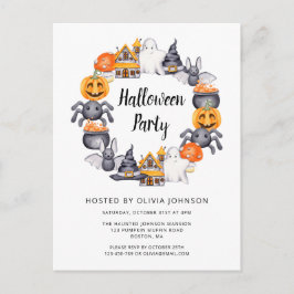 Söt Svart Glad Halloween-illustration Party Inbjudan Vykort