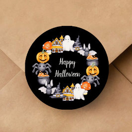 Söt Svart Glad Halloween-illustration Runt Klistermärke