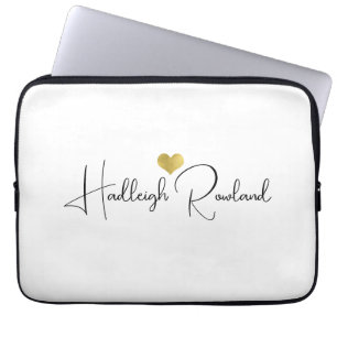 Söt svart guldmonogram skriptnamn Stylish Laptop Fodral