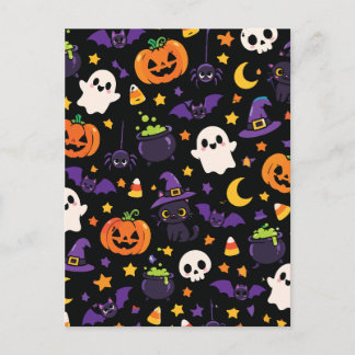 Söt Svart Halloween Häxa Katt Spöke Pumpa Vykort