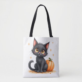 Söt svart Halloween katt shoppingväska Tygkasse