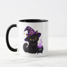Söt Svart Häxa Katt Halloween