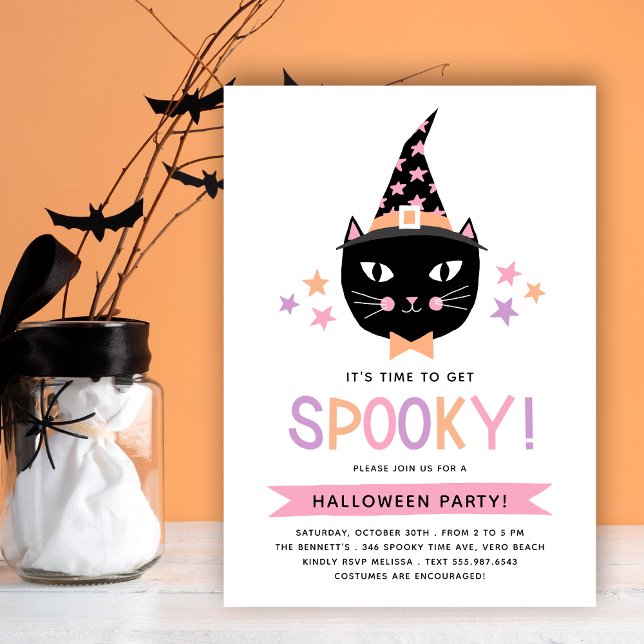 Söt Svart Häxa Katt Pastell Halloweenfest Inbjudningar (Skapare uppladdad)