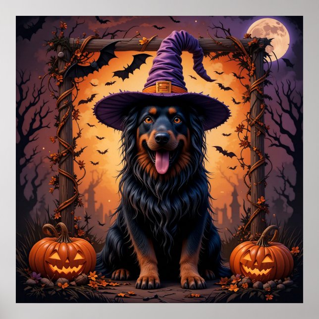 Söt svart hund Halloween-konst för spöklik heminre Poster (Framsidan)