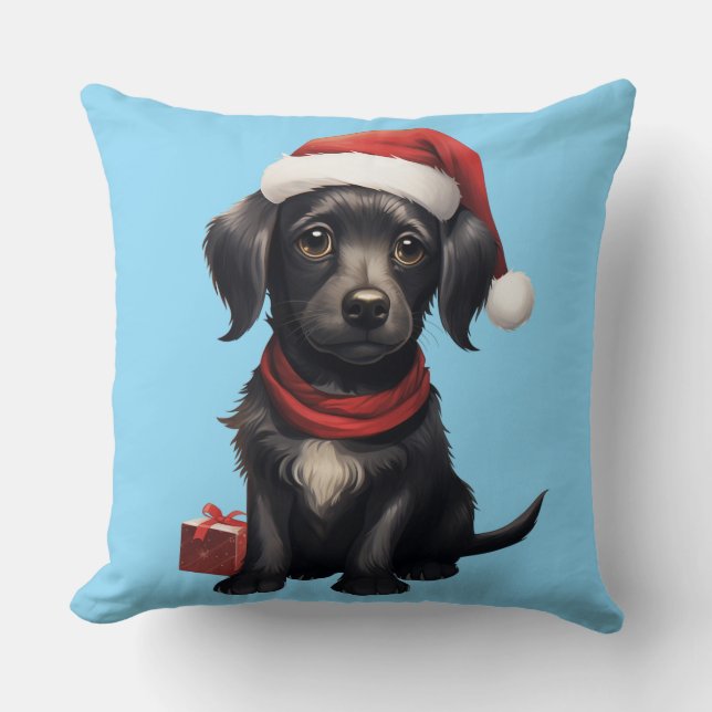 Söt svart hund julen kudde (Framsida)