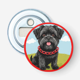 Söt svart hund med röd halsband i serieformat flasköppnare