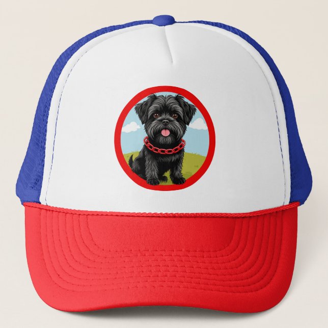 Söt svart hund med röd halsband i serieformat keps (Framsida)