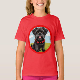 Söt svart hund med röd halsband i serieformat t shirt