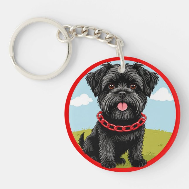 Söt svart hund med röd halsband i tecknad stil (Framsidan)