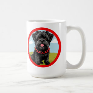 Söt svart hund med röd halsband i tecknad stil kaffemugg