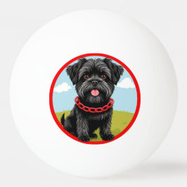Söt svart hund med röd halsband i tecknad stil pingisboll
