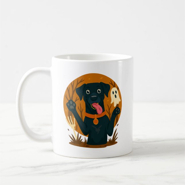 Söt Svart Hund med Spöke Kaffemugg (Vänster)