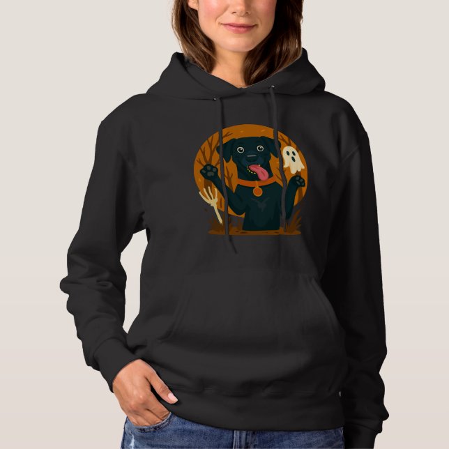 Söt Svart Hund med Spöke T Shirt (Framsida)