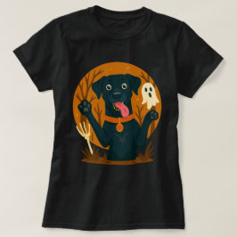 Söt Svart Hund med Spöke T Shirt