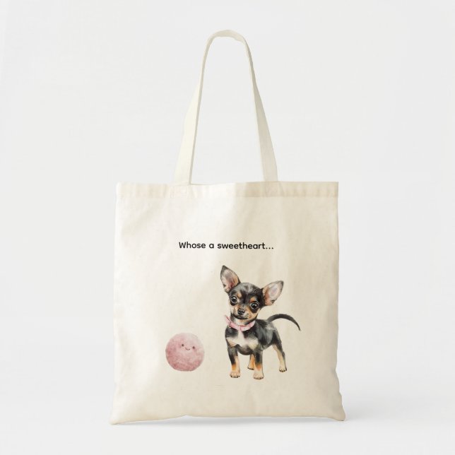Söt Svart Hund Rosa Boll Leksak Tygkasse (Framsidan)