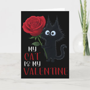Söt svart katt Alla hjärtans dag ros Kort