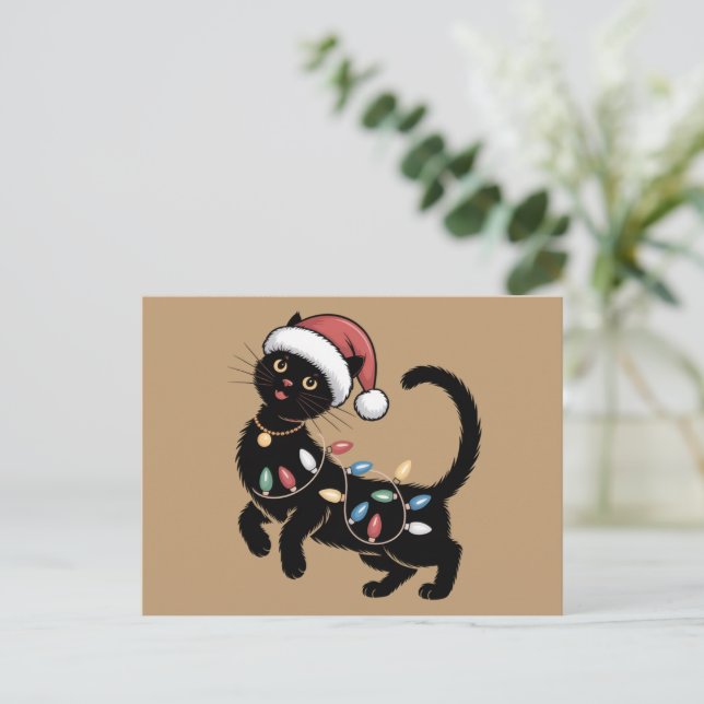 Söt svart katt älskare jul mamma present semester  helg vykort (Stående Fram)