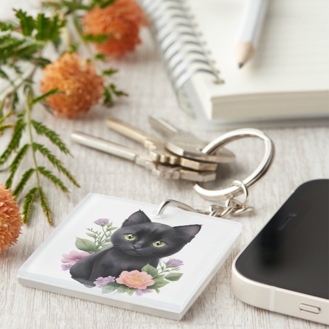 Söt svart katt blomstergalenskap  (Högra Framsidan)