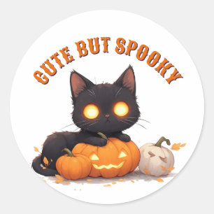 Söt Svart Katt Bus eller Besök Halloween 🎃 Runt Klistermärke