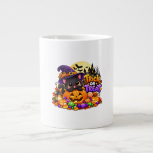Söt svart katt bus eller godis Halloween spöklik s Jumbo Mugg
