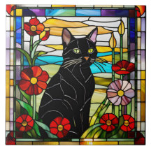 Söt svart katt dekorativ glasflisa