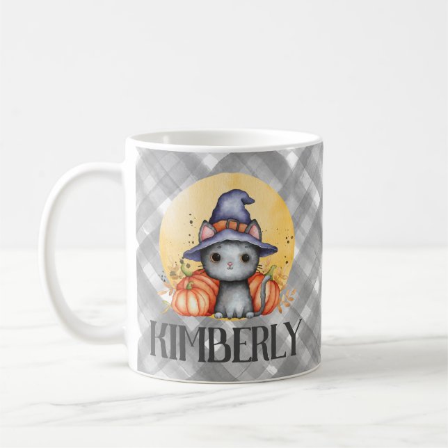 Söt svart katt God Halloween Kaffemugg (Vänster)