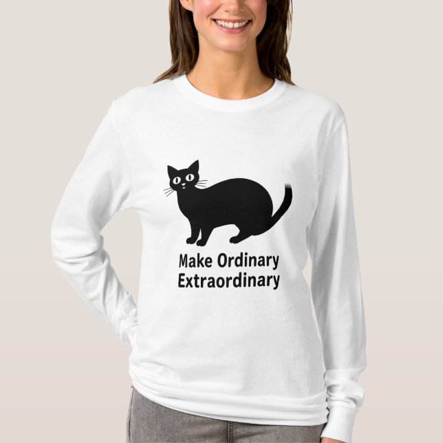 Söt svart katt-grafik varje dag t shirt (Framsida)