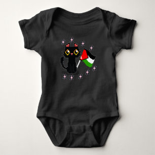 Söt svart katt håller Palestina flagga T Shirt