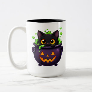 Söt svart katt Halloween-dekalj Kawaii-pumpa Två-Tonad Mugg
