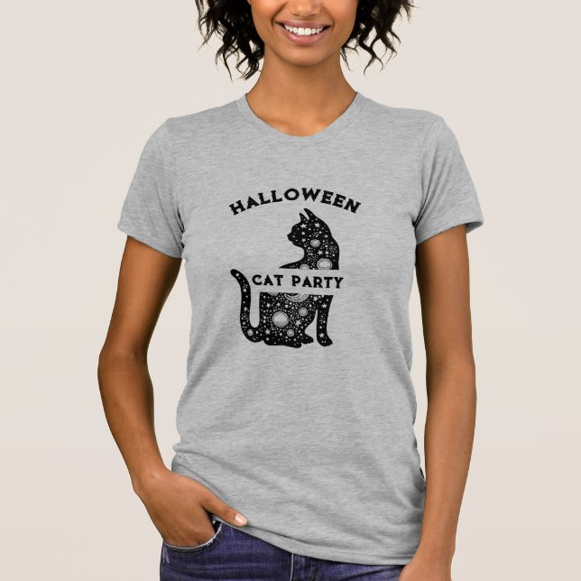Söt svart katt halloween fest kvinna T-Shirt (Framsida)