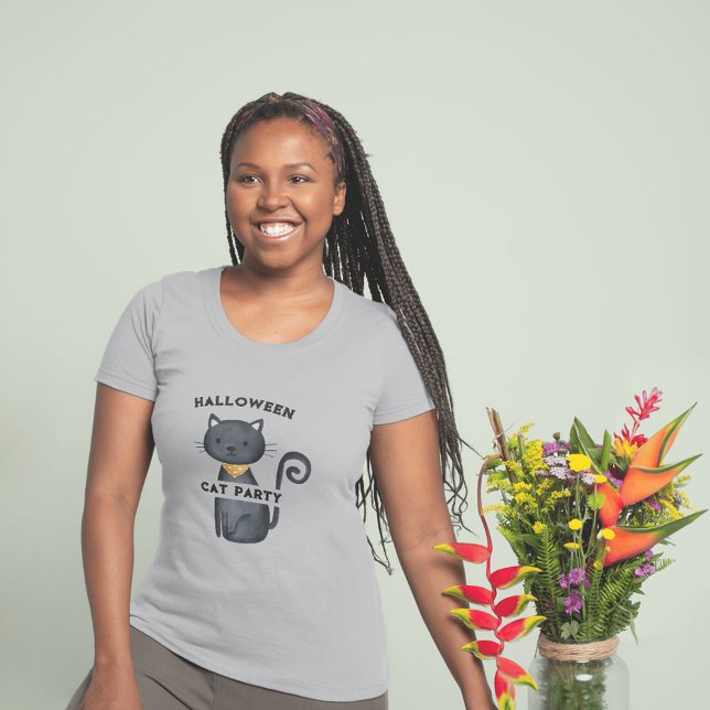 Söt svart katt halloween fest kvinna T-Shirt (Skapare uppladdad)