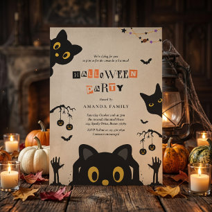 Söt svart katt Halloween-festinvitation Inbjudningar