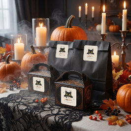 Söt svart katt Halloween Fyrkantigt Klistermärke