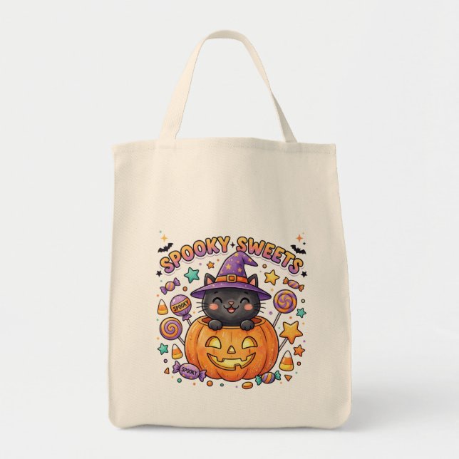 Söt svart katt Halloween godispåse Tygkasse (Framsidan)