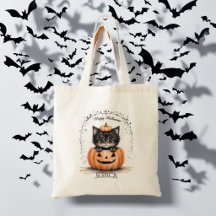 Söt svart katt Halloween-handväska | Pumpa Jack O