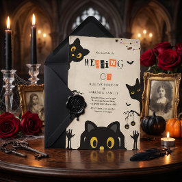 Söt svart katt Halloween-hustru Inbjudningar