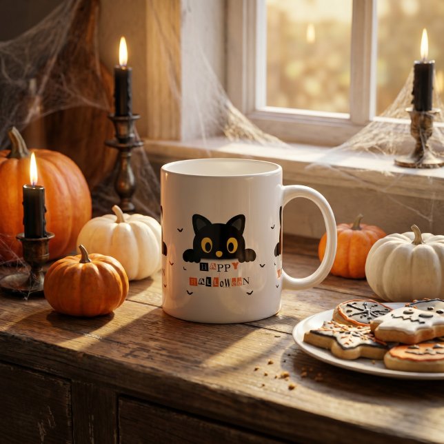 Söt svart katt Halloween Kaffemugg (Skapare uppladdad)