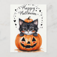 Söt svart katt Halloween-kort | Glad Halloween Pu